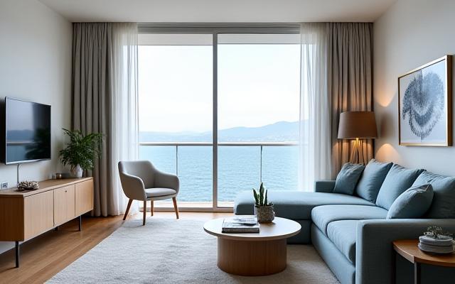 Anadolu Yakası'nda, Caddebostan sahilinde modern bir otel suitinden görünüm