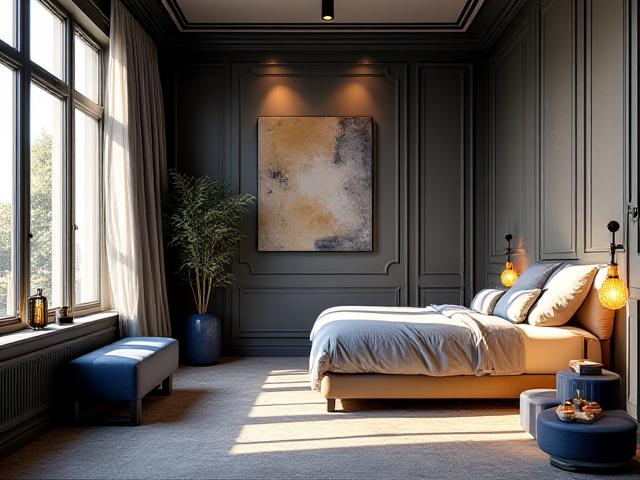 Pera'da modern sanat eserleriyle dolu şık bir otel odası